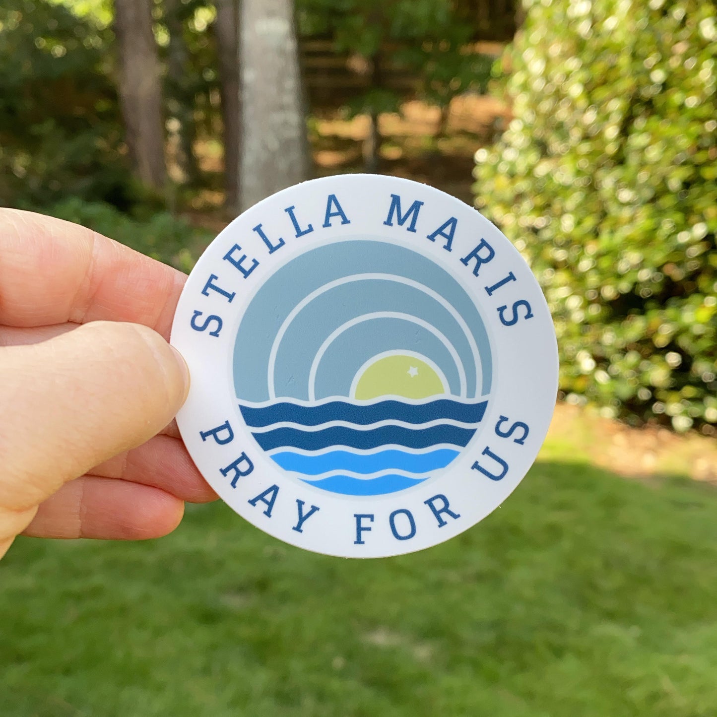 Stella Maris Pray for Us Sky Sun Sea Circle Sticker 3 x 3