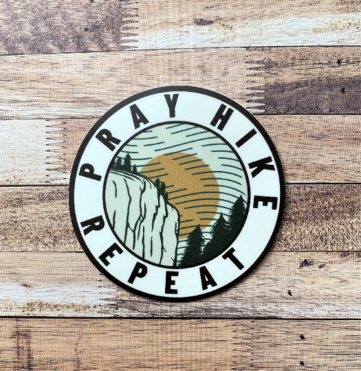 Pray Hike Repeat Circle Stickers