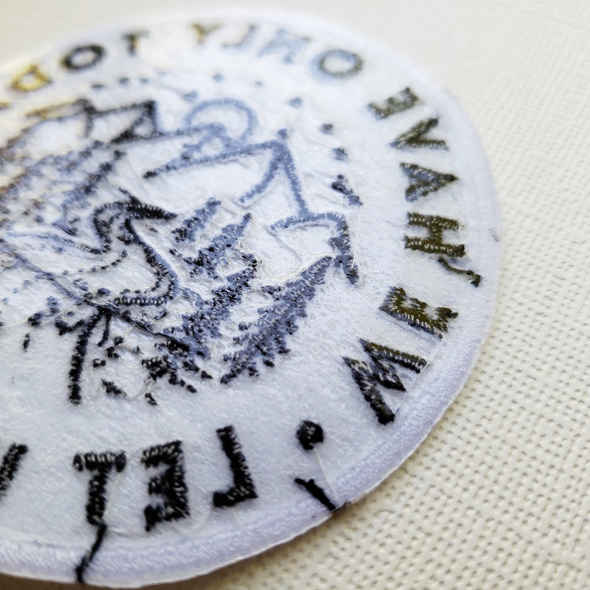 We Have Only Today Let Us Begin St. Teresa Iron On Patch close up merrow edge two