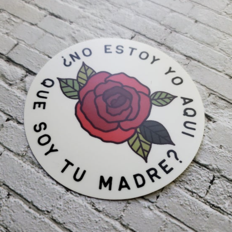 Our Lady of Guadalupe ¿No Estoy Yo Aqui Que Soy Tu Madre? 3x3 Sticker side view shot on white bricks