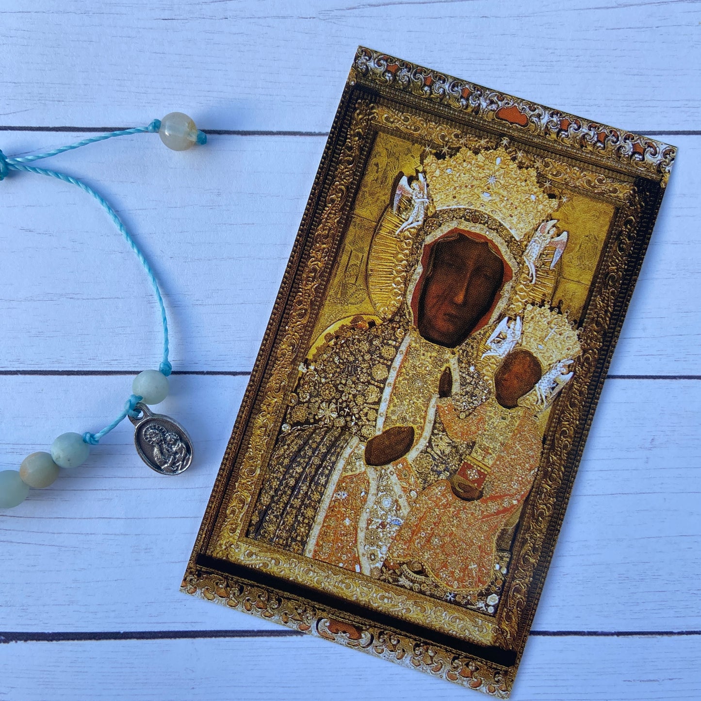 Delicate Cord Rosary Bracelet - Totus Tuus ~ Our Lady of Częstochowa