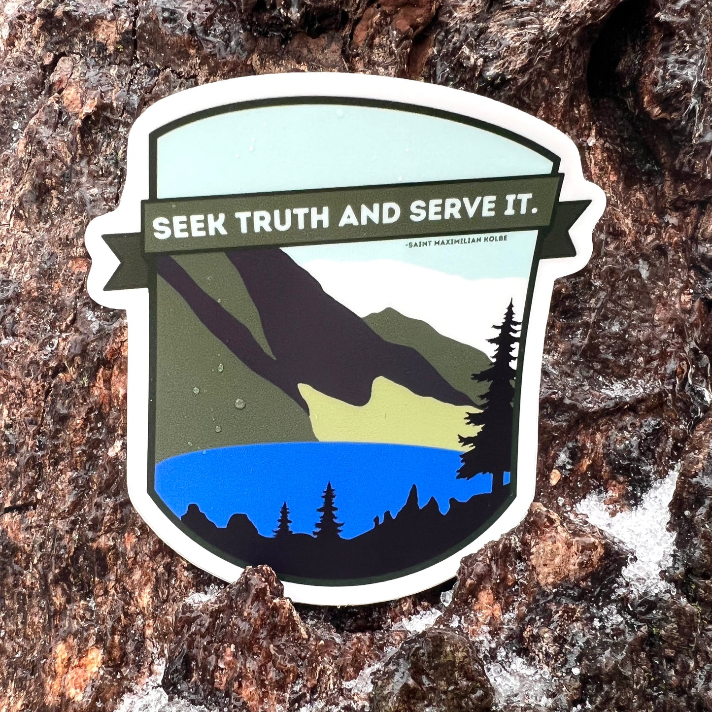 Seek Truth and Serve It - Saint Maximilian Kolbe Sticker | Catholic Stickers