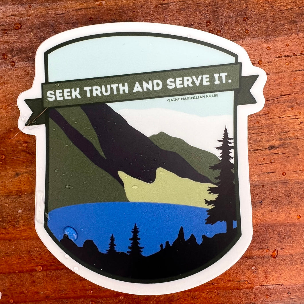Seek Truth and Serve It - Saint Maximilian Kolbe Sticker | Catholic Stickers